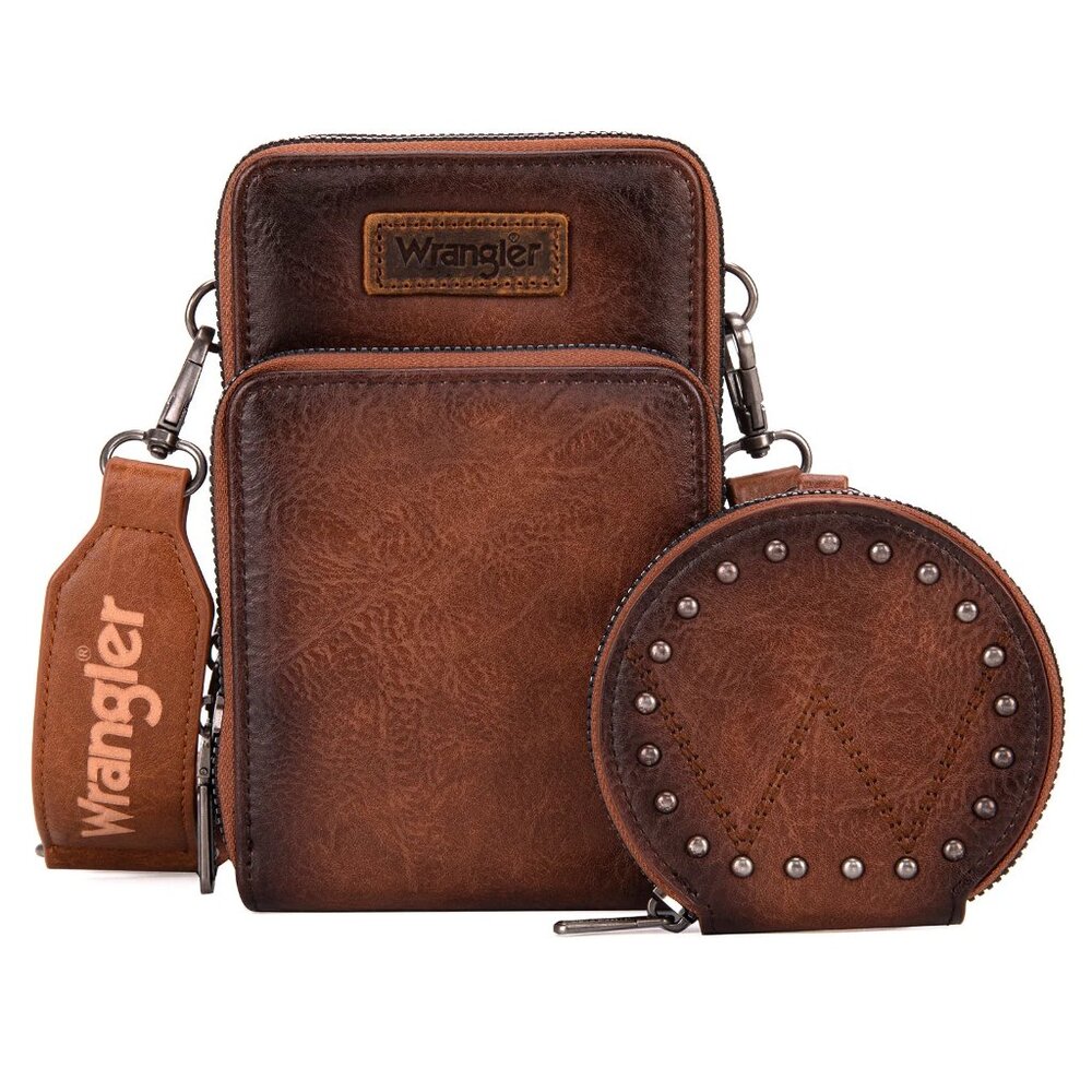 Wrangler Crossbody Cell Phone Purse w/ Coin Purse - Brown